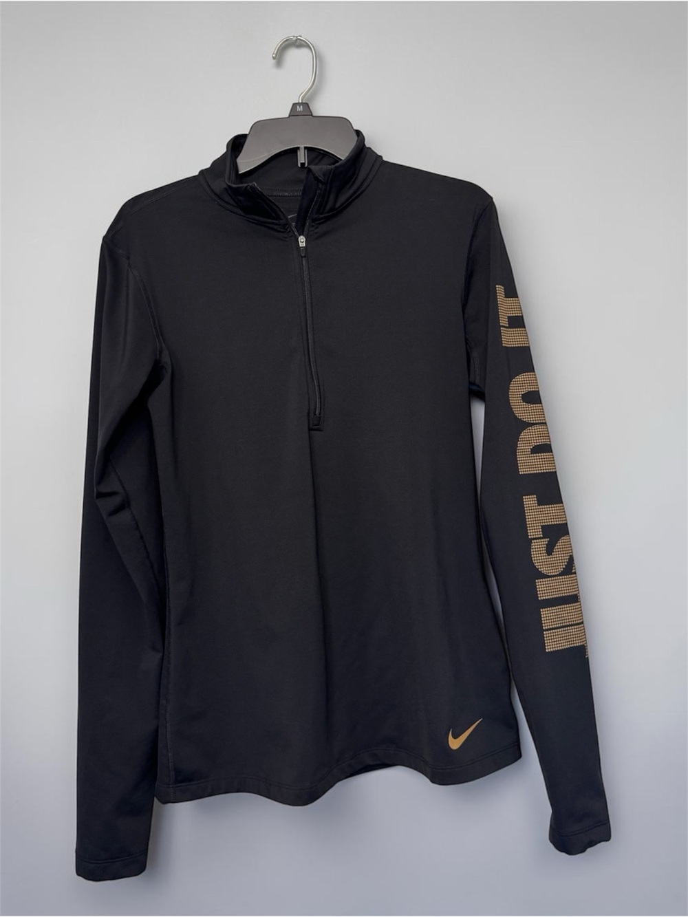 Nike Black Women's Quarter-Zip Performance Pullover with Gold Accents size large